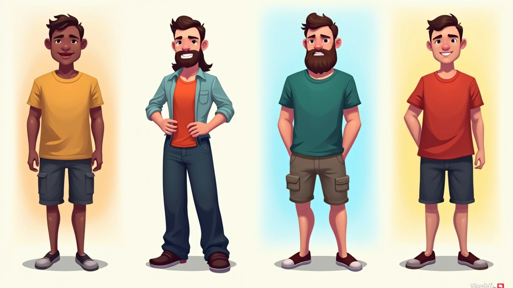 Color palette demonstration showing how different color schemes affect character perception