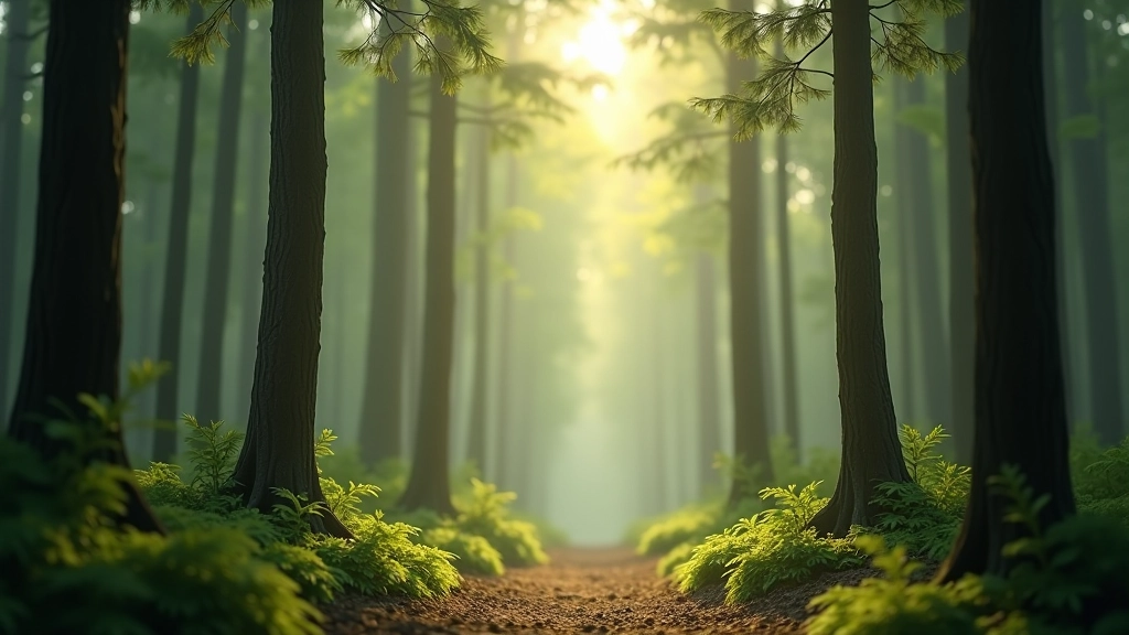Forest landscape with natural lighting showing trees and vegetation creating atmospheric mood and ambient environment