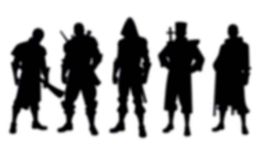 Character silhouettes showing different body types and proportions for game characters