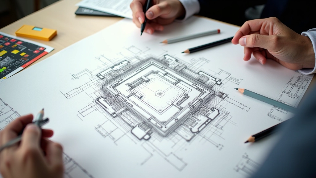 Level designer's sketch showing spatial flow and player progression paths with annotations